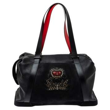 Pre Owned Christian Louboutin Black/Red Nubuck and Leather Bagdamon Duffle Bag