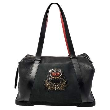 Pre Owned Christian Louboutin Black Nubuck and Leather Bagdamon Duffle Bag