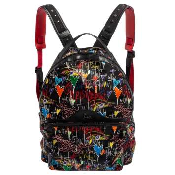 Pre Owned Christian Louboutin Multicolor Backloubi Graffiti Nylon & Leather Backpack