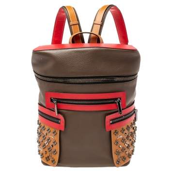 Pre Owned Christian Louboutin Multicolor Leather Spiked Apoloubi Backpack