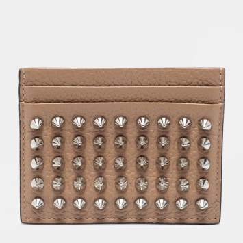 Pre Owned Christian Louboutin Beige Leather Spiked Card Holder