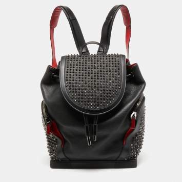 Pre Owned Christian Louboutin Black/Red Leather Studded Explorafunk Backpack