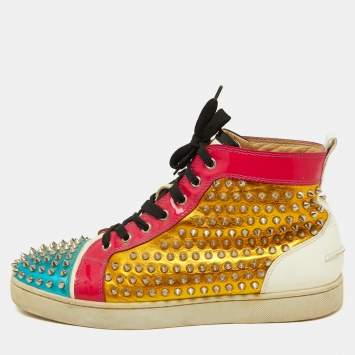 Pre Owned Christian Louboutin Multicolor Metallic Leather Louis Spikes Sneakers Size 43