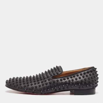 Pre Owned Louboutin Louboutin Black Leather Dandelion Spikes Loafers Size 42.5