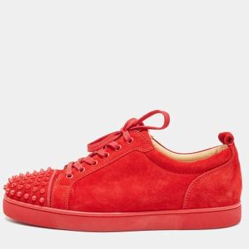 Pre Owned Christian Louboutin Red Suede Louis Junior Spikes Sneakers Size 43.5