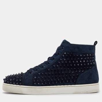 Pre Owned Christian Louboutin Dark Blue Suede Louis Spikes Sneakers Size 42.5