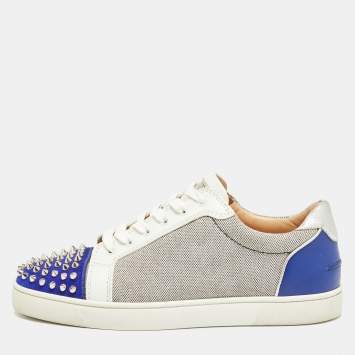 Pre Owned Christian Louboutin Tricolor Canvas and Suede Louis Junior Spikes Sneakers Size 41.5