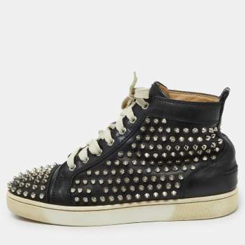Pre Owned Christian Louboutin Black Leather Louis Spikes Sneakers Size 41