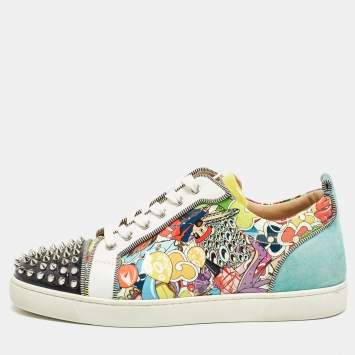 Pre Owned Christian Louboutin Multicolor Suede and Leather Louis Spikes Sneakers Size 42.5 
