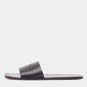 Pre Owned Christian Louboutin Black Leather Coolraoul Flat Slides Size 42