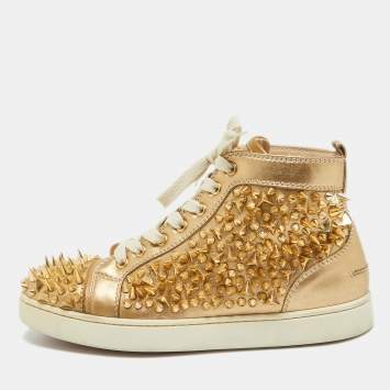 Pre Owned Christian Louboutin Gold Leather Louis Pik Pik High Top Sneakers Size 40