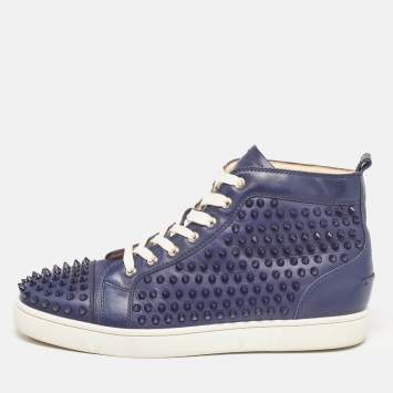 Pre Owned Christian Louboutin Navy Blue Leather Louis Spikes High Top Sneakers Size 43.5