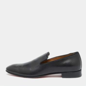Pre Owned Christian Louboutin Black Leather Dandelion Smoking Slippers Size 39