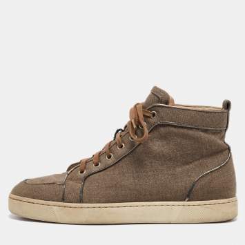 Pre Owned Christian Louboutin Brown Canvas and Leather Rantus Orlato High Top Sneakers Size 41