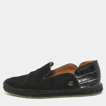 Pre Owned Christian Louboutin Black Croc Embossed Leather and Suede Espadon Espadrilles Size 41