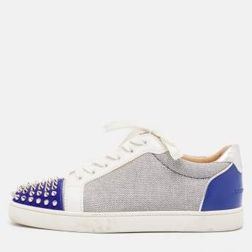 Pre Owned Christian Louboutin Multicolor Leather and Suede Louis Junior Spikes Low Top Sneakers Size 41