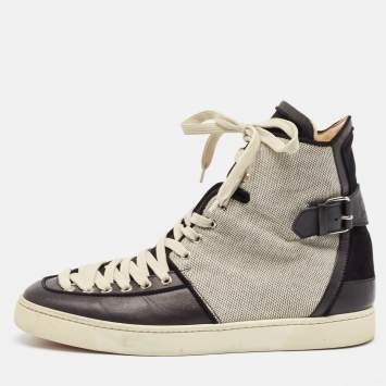 Christian Louboutin Black/Cream Canvas and Leather Alfie High Top Sneakers Size 45
