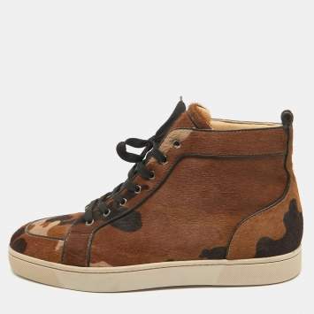 Pre Owned Christian Louboutin Brown Calf Hair Rantulow Orlato High Top Sneakers Size 45
