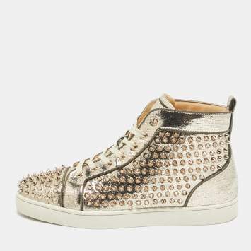 Pre Owned Christian Louboutin Gold Leather Louis Spikes High Top Sneakers Size 44