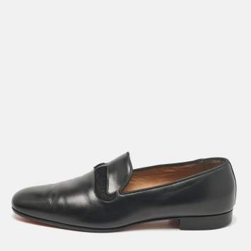 Pre Owned Christian Louboutin Black Leather and Calf Hair Smoking Slippers Size 43