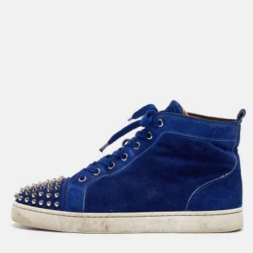 Pre Owned Christian Louboutin Blue Suede Lou Spikes Sneakers Size 41