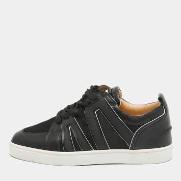 Pre Owned Christian Louboutin Black/White Fabric and Leather Vida Viva Low Top Sneakers Size 39