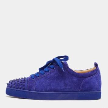 Pre Owned Christian Louboutin Blue Suede Louis Junior Spikes Lace Up Sneakers Size 44