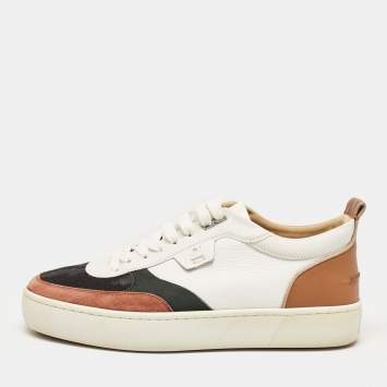 Pre Owned Christian Louboutin Multicolor Leather and Suede Happyrui Lace Up Sneakers Size 44