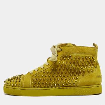 Pre Owned Christian Louboutin Yellow Suede Louis Spikes High Top Sneakers Size 43