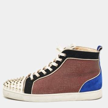Pre Owned Christian Louboutin Multicolor Leather and Suede Lou Spikes High Top Sneakers Size 46