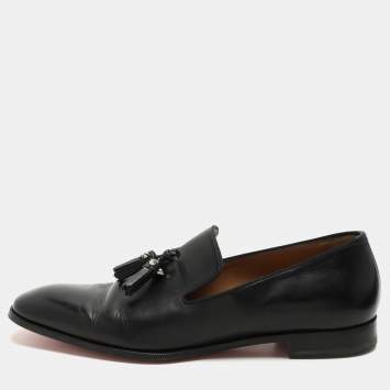 Christian Louboutin Black Leather Dandelion Tassel Loafers Size 45