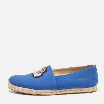 Pre Owned Christian Louboutin Blue Canvas Nanou Orlato Slip On Espadrille Size 46