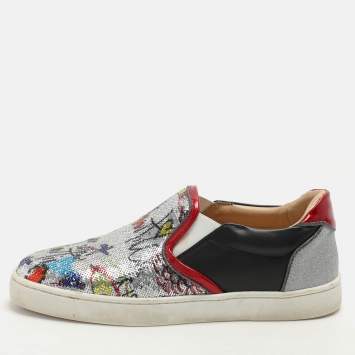 Christian Louboutin Multicolor Graffiti Sequins and Leather Slip On Sneakers Size 40