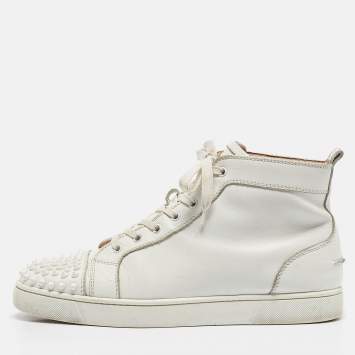 Pre Owned Christian Louboutin White Leather Louis Spikes High Top Sneakers Size 43.5