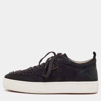 Pre Owned Christian Louboutin Black Suede Happyrui Spikes Sneakers Size 45