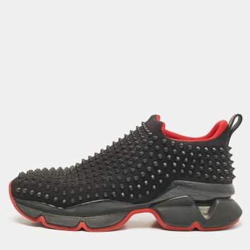 Pre Owned Christian Louboutin Black Neoprene Spike Sock Donna Sneakers Size 43