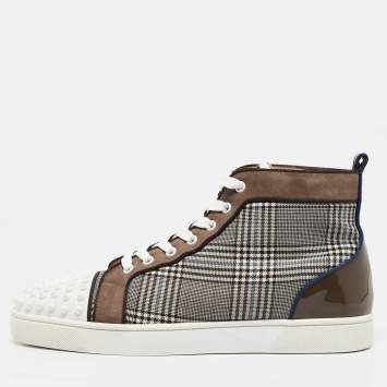 Pre Owned Christian Louboutin Multicolor Check Fabric and Leather Louis Spikes Sneakers Size 43