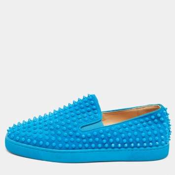 Pre Owned Christian Louboutin Blue Suede Roller Boat Sneakers Size 43
