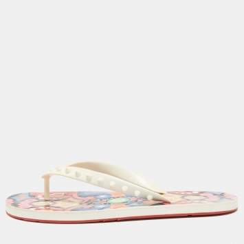 Pre Owned Christian Louboutin Off White Rubber Loubi Flat Thong Sandals Size 41