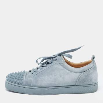 Pre Owned Christian Louboutin Blue Suede Louis Junior Spikes Lace Up Sneakers Size 42
