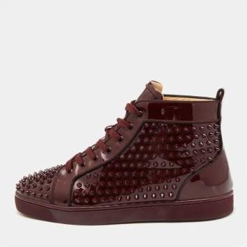 Pre Owned Christian Louboutin Burgundy Patent Leather Louis Spikes High Top Sneakers Size 43
