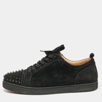 Pre Owned Christian Louboutin Black Suede Louis Junior Spikes Sneakers Size 42.5