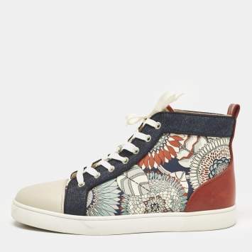 Christian Louboutin Multicolor Printed Leather and Denim Louis High Sneakers Size 44
