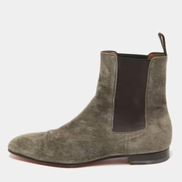 Pre Owned Christian Louboutin Grey Suede Samson Chelsea Boots Size 43