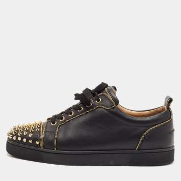 Pre Owned Christian Louboutin Black Leather Rush Spike Lace Up Sneakers Size 42