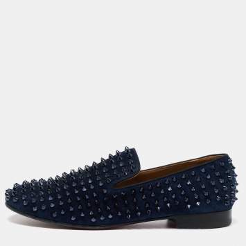 Christian Louboutin Navy Blue Suede Dandelion Spikes Smoking Slippers Size 41