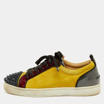 Christian Louboutin Multicolor Suede and Patent Leather Spikes Low Top Sneakers Size 40