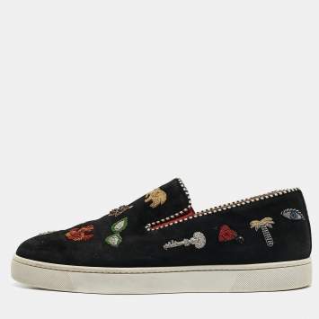 Pre Owned Christian Louboutin Black Suede Pik N Luck Slip On Sneakers Size 40.5