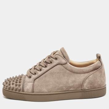 Pre Owned Christian Louboutin Beige Suede Louis Junior Spikes Sneakers Size 41