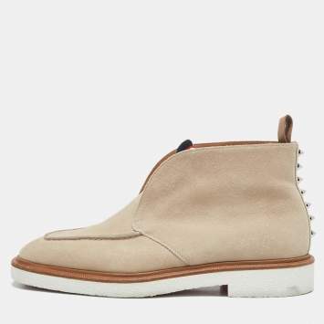 Christian Louboutin Beige Suede Citycrepe Spike Ankle Length Boots Size 40